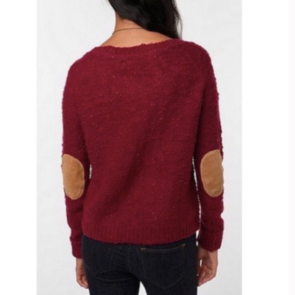 BDG Maroon Crew Neck Elbow Patch Sweater